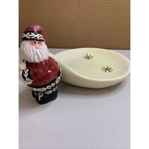 Adorable Hand painted Ceramic Jolly Santa Claus Plate 7"w/Raised Details Cookies